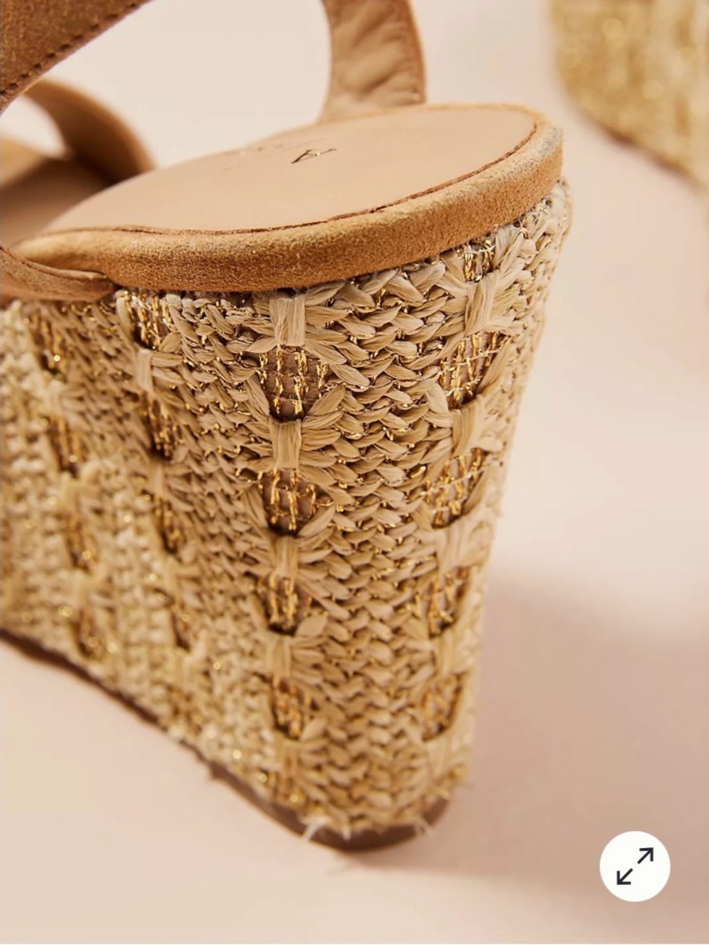 Anthropologie Textured Wedge Sandals Tan Suede Raffia Platform Heels Size 8 - Picture 2 of 9
